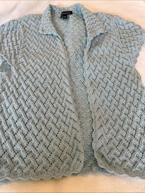 bebe Pale Blue Openwork Short-Sleeve Cardigan